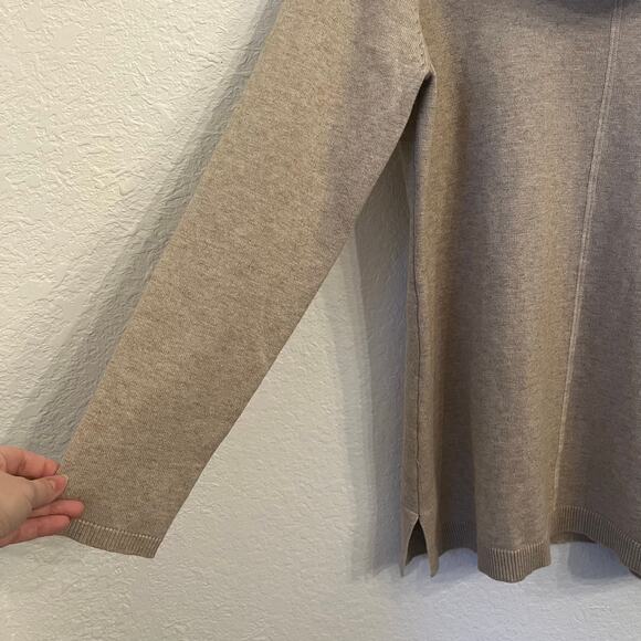 Tyler Böe Cowl Neck Tunic Sweater Large Cashmere Blend Beige Tan Preppy Classic - Picture 6 of 12